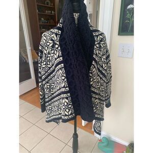 Cliche' Couture Wool blend Blue & Ivory Knit Open Front Cardigan